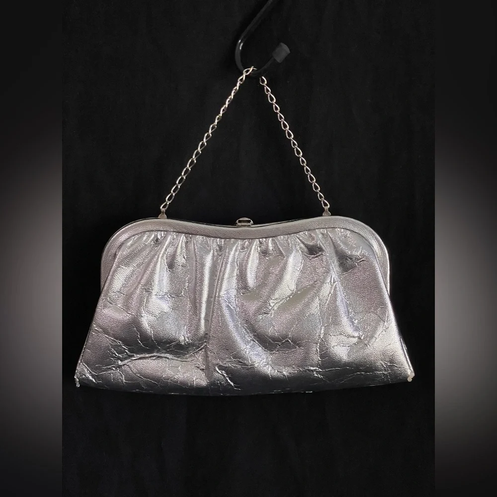 Beautiful vintage silver with chain clutch handbag 1950s